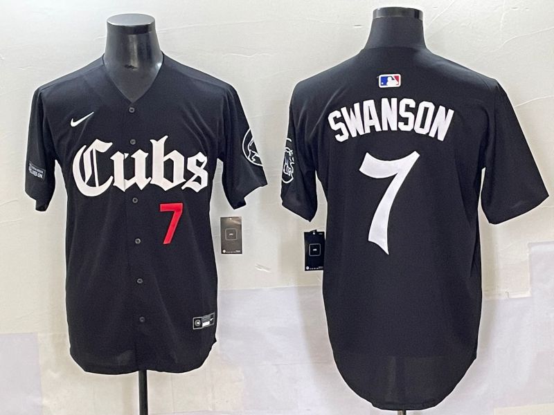 Men 2025 Chicago Cubs #7 Swanson Black Five generations Joint Name Nike MLB Jersey style 7